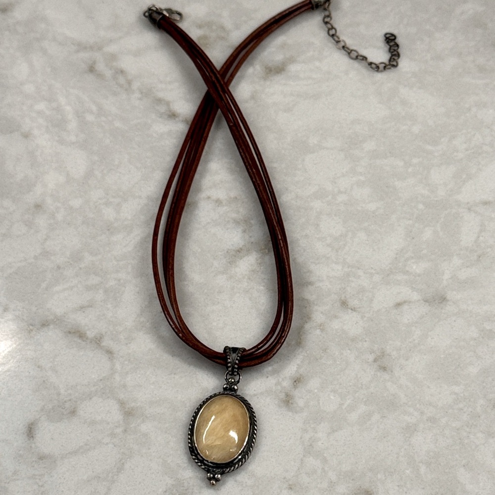 Dakota West leather/silver/celcite stone necklace